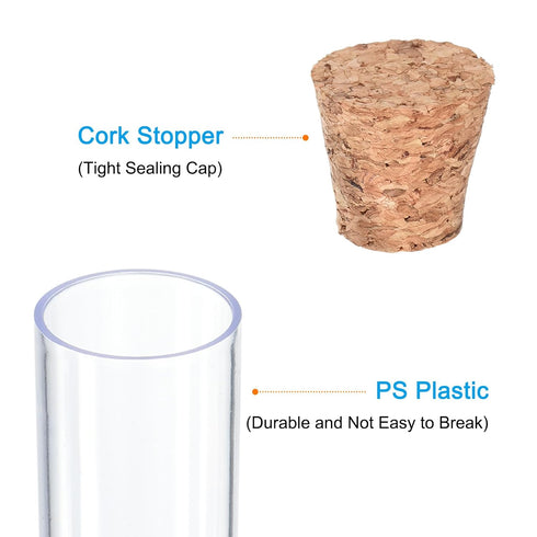 PATIKIL 30ml Plastic Test Tubes with Cork Stoppers, 5Pcs 150x20mm Tubes for Scientific Party Decoration Candy Bead Storage Bath Salt Lab Use, Clea...