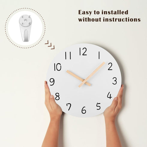 Plumeet 10'' Wooden Wall Clock Small Frameless Clocks with Silent Quartz Movement - Modern Style Village Wall Clocks Decorative Home Kitchen - Bat...