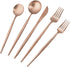 Copper Gold Flatware, Royal 5 Pieces Luxury Matte Finish 18/10 Stainless Steel Tableware Sets for 1 Including Forks Spoons Knives, Camping Silverw...
