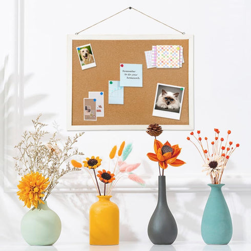 Cork Board Bulletin Board, 15.7"X 12" Cork Board, Rectangle White Oak Wood Finish Frame, Wall Mounted Cork Board for Office Home and School(Pins, ...