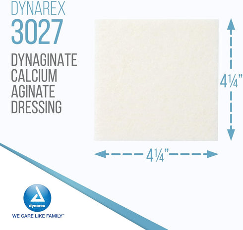 Dynarex DynaGinate Calcium Alginate Wound Dressing - Sterile, Non-Stick Topical Wound Pads - Absorbent Gel Patches for Moderate to High Exuding Cu...