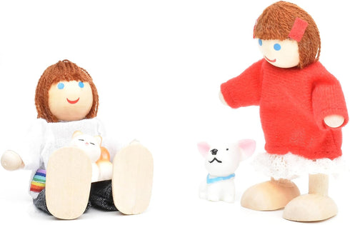 Wooden Doll House People of 7 Miniature Figures and 2 Pets, Dollhouse Dolls Family Set Accessories for Girls Toddler Kids Pretend Play and Imagina...