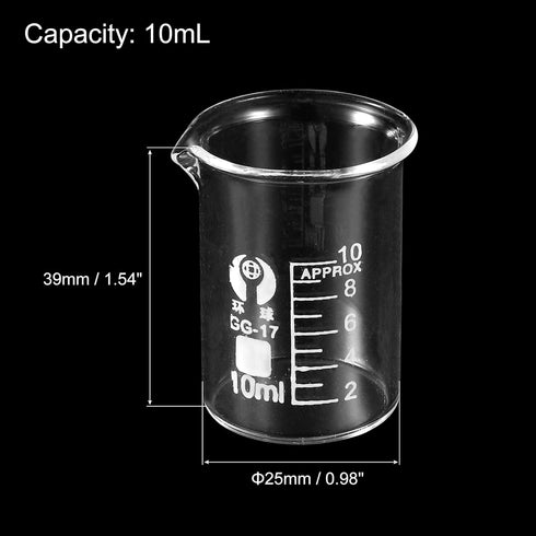 PATIKIL 3Pcs 10ml Low Form Glass Beaker, 3.3 Borosilicate Glass Graduated Printed Scale Measuring Cups with Spout for Kitchen Lab Liquids...