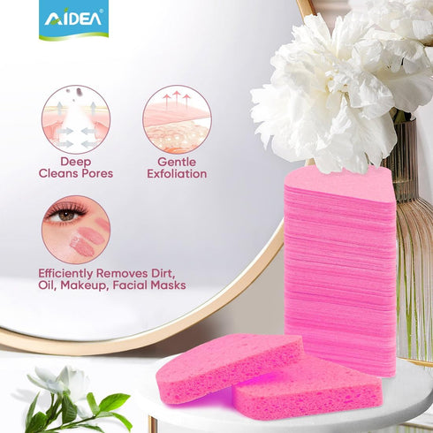 96Count Compressed Facial Sponges Pink, AIDEA Disposable Face Sponges, Natural Cellulose Cosmetic Spa Sponges for Facial Cleansing, Exfoliating, M...