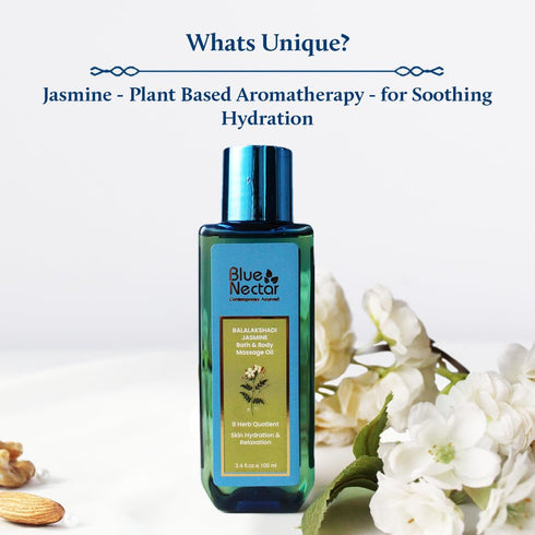 Blue Nectar Sensuous Jasmine Body Massage Oil for Relaxing Massage Therapy with Essential Oils | 100% Natural Ingredients (8 Herbs,3.4 fl oz)...
