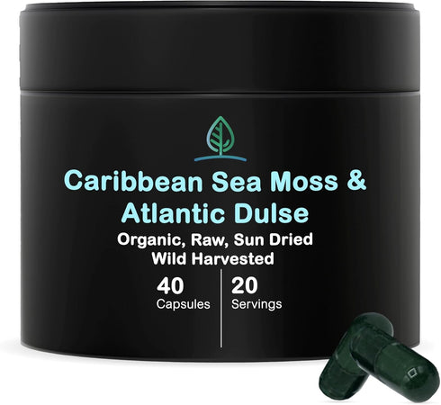 Organic Sea Moss Capsules 100% Pure Caribbean Sea Moss + Dulse Seaweed | Wild Harvested | No Fillers | Rich in Antioxidants, Minerals, and Iodine ...