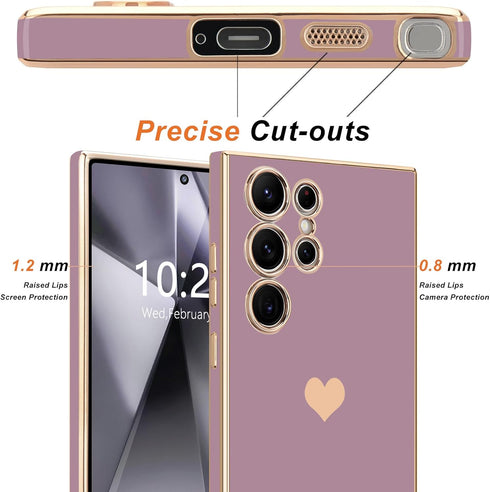Teageo for Samsung Galaxy S24 Ultra 5G Case for Women Girl Cute Love-Heart Luxury Soft Back Cover Raised Full Camera Protection Bumper Silicone Sh...