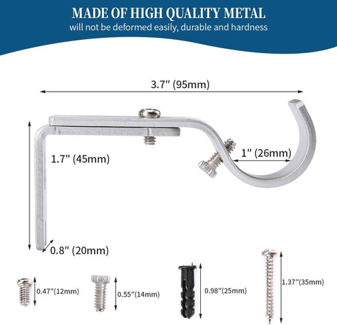 Heavy Duty Adjustable Curtain Rod Brackets Rod Holders for 1 Inch Rod, Silver Color, (Set of 2)...