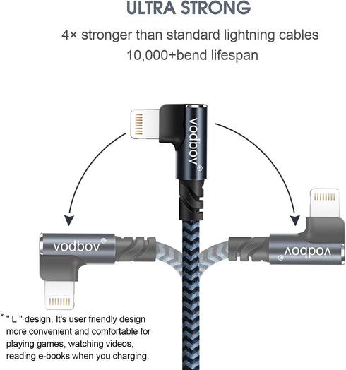 iPhone Charger Lightning Cord 3Pack 1FT 3FT 6FT Right Angle MFi Certified Cable Braided USB Charging Wire High Speed Black......