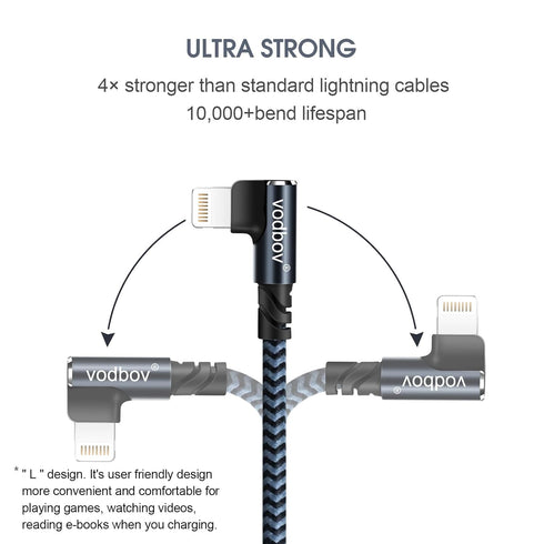 90 Degree iPhone Charger Fast Charging Cable 2Pack 10ft 6ft USB C to Lightning Right Angle Black......