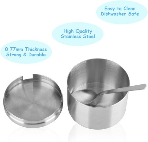 Sugar Container with Lid and Spoon,Spice Jars,Stainless Steel 12 Ounce Sugar Bowl,Multi-Function Spice Salt Brown Sugar Jars Container,Coffee Bar ...