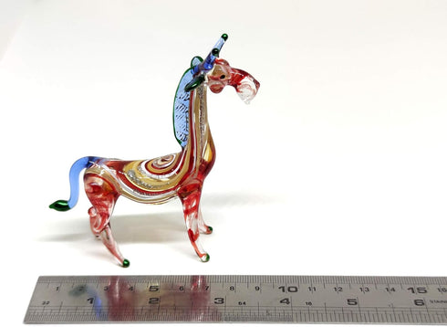 Giraffe Miniature Figurine - Hand Blown Glass Animal Sculpture - Tiny Collectible Art Gift for Wildlife Lovers Home Décor (3.5" Multi-Red)...