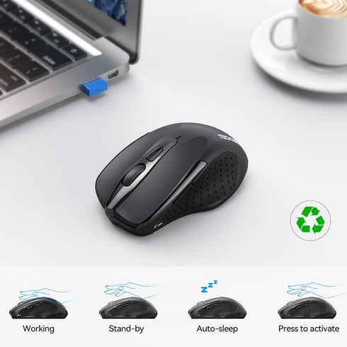 TECKNET Wireless Mouse (2.4G & BT5.0/3.0) Silent Mouse 4800 DPI Computer Mouse 6 Buttons Bluetooth Mouse, USB A Mouse Wide Compatibility - Grey...