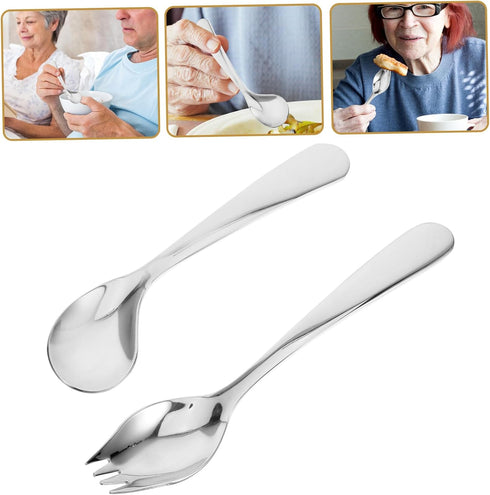 Hemoton 1 Set Elderly Tableware Handicapped Fork Spoon Angled Grip Spoon Hand Spoon Disability People Silverware Elderly Aid Utensils Scoop Cutler...