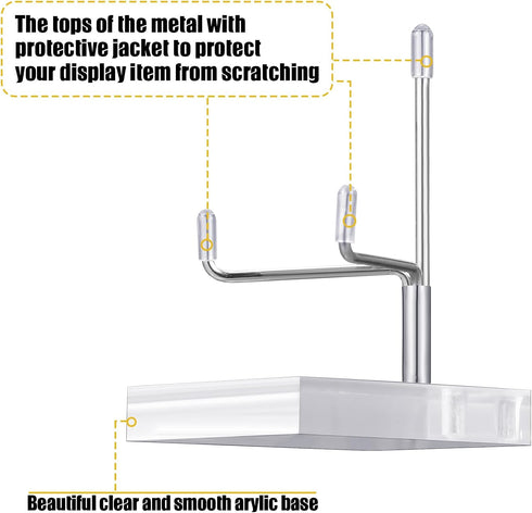 4 Pcs Adjustable Metal Arm Display Stand Easel with Acrylic Base Rock Display Easel Holder Acrylic Easel Crystal Display Stand Clear Plate Stand f...