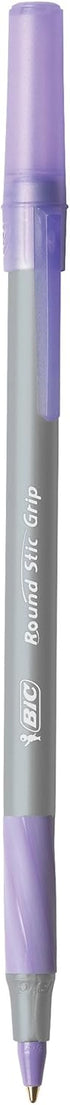 BIC Round Stic Grip Xtra Comfort Ballpoint Pen, Medium Point (1.2mm), Purple, 12-Count...