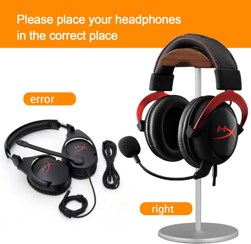 Micool Headphone Stand, Aluminium and Wood Gaming Headset Stand Holder for All Size Headphones with Stable Heavy Base, Headphone Holder for Desk...