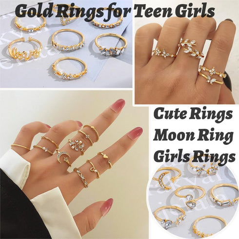 Gold Knuckle Stacking Rings Set for Women, Boho Dainty Sparkle Crystal Rhinestone Moon Star Rings Sets, Vintage Joint Rings Pack Jewelry Gift for ...