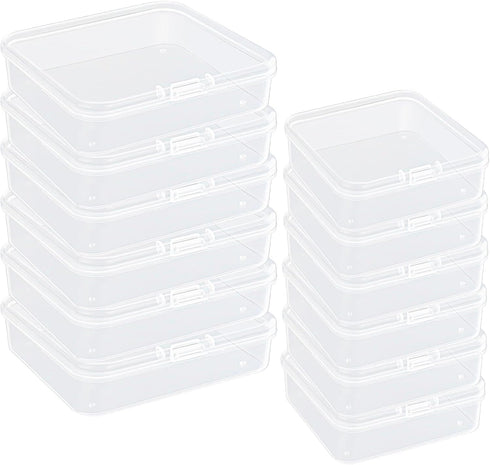 12Pcs Mini Storage Containers, Mixed Sizes Small Rectangular Clear Plastic Storage Containers Box with Hinged Lid for Beads, Organizie Tiny Items,...