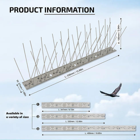 Bird Spike Pigeon Repellent: Bird Spike Deterrent Fence with Stainless Steel Base 3pcs(3.24 feet)...