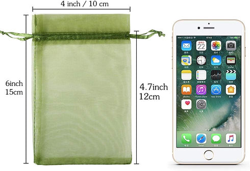 HRX Package 100pcs Organza Drawstring Bags Olive Green, 4 x 6 inch Candy Mesh Gift Bags Jewelry Pouches Small Christmas Sachet...