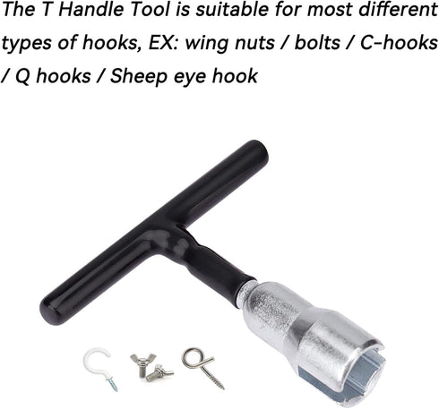 Wing Nut Tool, T Handle Wing Nut Hand Tool, Wing Nut Driver for Eye Screws and Screw-in Hooks Heavy Duty Metal Manual Installation Tightening Rele...