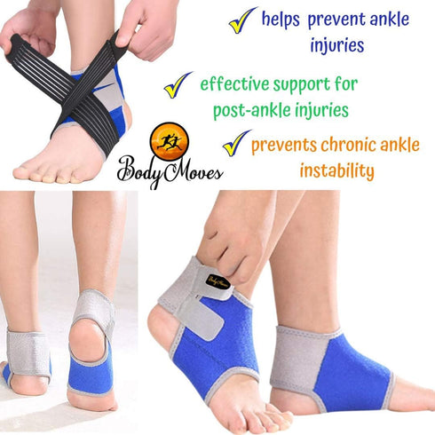 BodyMoves Kid's Ankle brace support PLUS Hot and Cold Ice Pack (Active Blue, MED for Big KIds (US 3.5-7))...