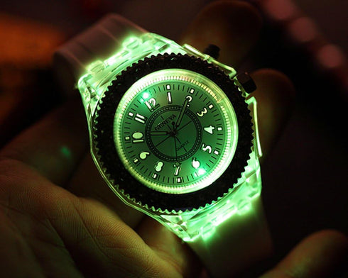FANMIS Unisex Sports Rhinestone LED Flashing Light up Color Changing Silicone Jelly Watch Black...