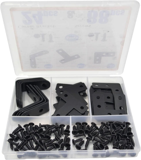 24 Pack L Bracket Corner Brace Sets, 1.57x1.57 Inch Black Stainless Steel 90 Degree Right Angle Brackets Fastener L Braces with 88 Screws for Wood...
