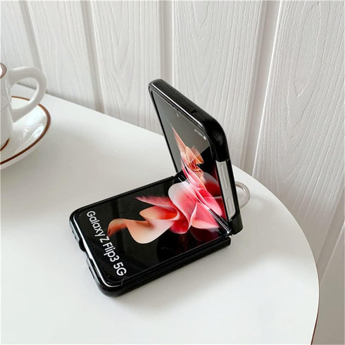 Lunivop Compatible with Samsung Galaxy Z Flip 3 5G Case Metal Ring Ultra Slim Cover Hard Plastic PU Leather Shockproof Phone Case Fashion (for Gal...