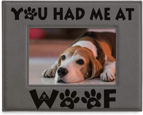 KATE POSH - You Had Me At WOOF Engraved Leather Picture Frame - Dog Lover Gifts, 5x7-Horizontal...