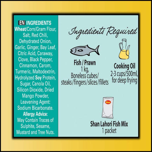 Shan Lahori Fish Recipe and Seasoning Mix 3.5 oz (100g) - Spice Powder for Batter Coated Fried Fish - Suitable for Vegetarians - Airtight Bag in a...