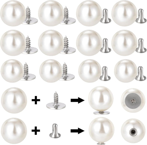 60 Sets Pearl Brooch Buttons, No Sew Buttons, 10mm/12mm Pearls Rivets Studs Buttons, Pearls Screw Studs Buttons for Shirt Coat Dress, for Women Gi...