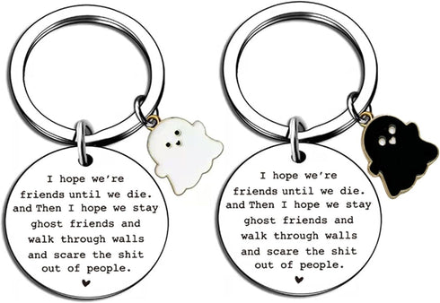 FORUBUS Lovely Black and White Ghost Friends Keyring - I Hope We're Friends Until We Die Keychain for Best Friends - BFF Gift...
