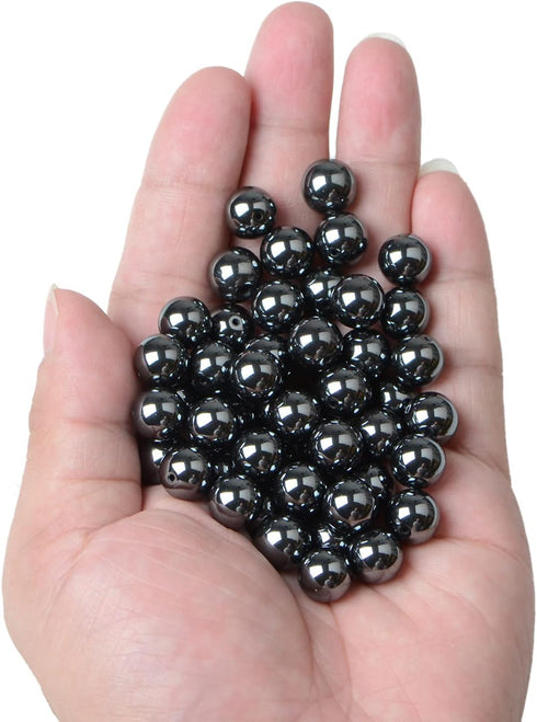 Bymitel 10mm Natural Hematite Metallic Round Beads Gemstones Genuine with 90pcs DIY Jewelry Making Unisex (10mm 90pcs, Hematite)...