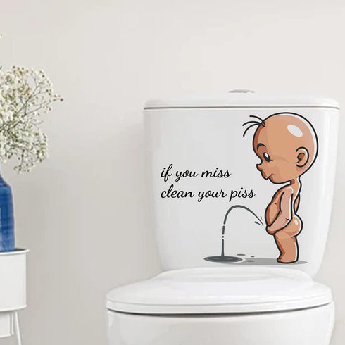 Cartoon Villain Toilet Stickers, Clean Your Piss Funny Decals, Waterproof Vinyl Wall Art Sign Decor, Removable Toilet Seat Quote Murals for Toilet...