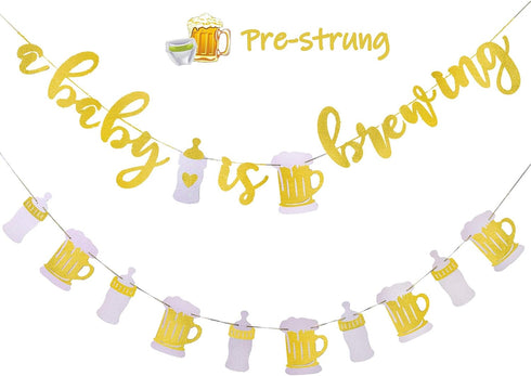 A Baby is Brewing Baby Shower Banner - Diaper Party Decor, Gender Reveal Party, Pregnancy Celebration - Pre-Strung...