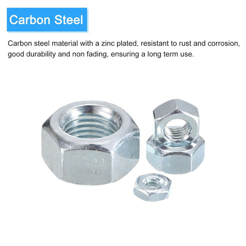 Hex Nuts (1/4"-28) 100Pcs, Carbon Steel Fine Thread Zinc Plated Hexagon Nut Hardware - for DIY Home Repair Machinery, Silver White...