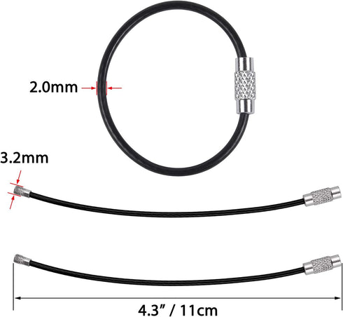 Wisdompro Keychain, 12 Pack of 4.3 Inches Stainless Steel Wire Ring 2mm Cable Loop Rings for Hanging Luggage Tag, Keys and ID Tag Keepers - Black...