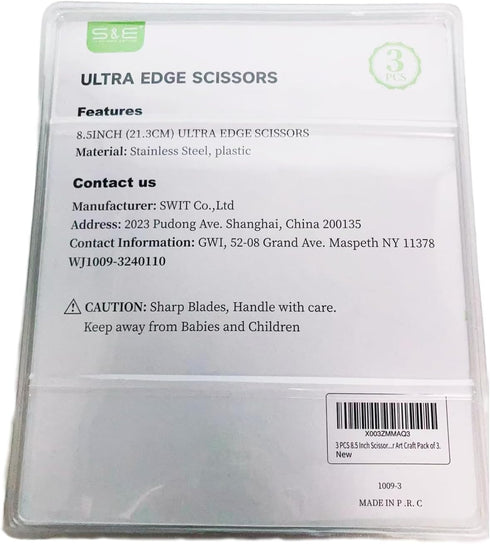 S & E TEACHER'S EDITION Scissors 3 Bulk Pack, 8.5 Inch Ultra Sharp Blade Shears, Comfort-Grip Professional All Purpose Scissors, for Office Sewing...
