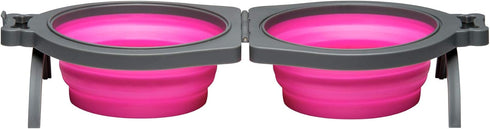 Loving Pets - Bella Roma Double Diner Portable Travel Dog Bowls Collapsible Combined Dog Food & Water Bowls (Pink, Small)...