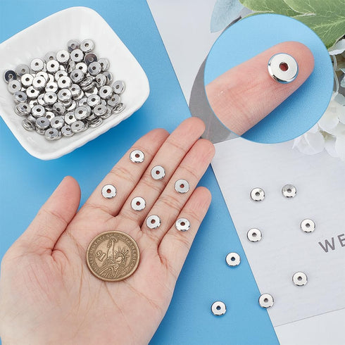 PH PandaHall 100pcs 8mm Stainless Steel Spacers Beads 2mm Hole Flat Round Beads Spacer Metal Loose Spacers Beads Charm Jewelry findings for Neckla...