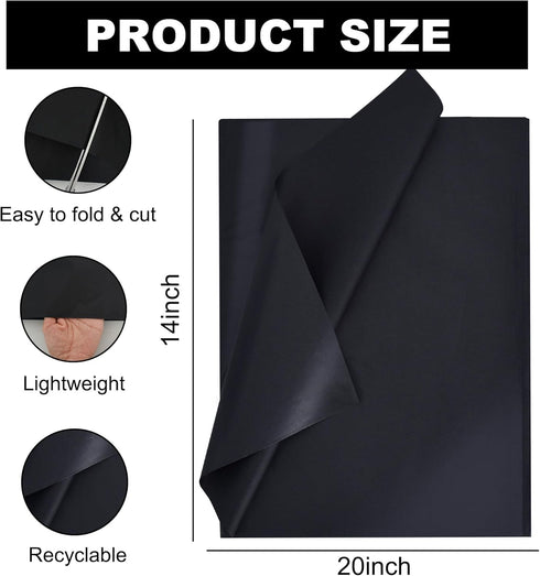 BEISHIDA 100 Sheets Black Tissue Paper,Black Wrapping Paper,Tissue Paper for Gift Bags,14"x20"Gift Wrap Tissue Paper Bulk for DIY Crafts Gift Wrap...