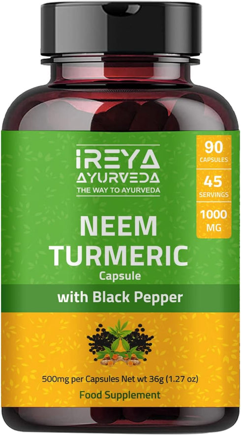 Neem Turmeric Capsules | 90 Capsules 1000mg | Neem Capsules made Black Pepper Neem, Turmeric, & Black Pepper | (90 Capsules)...