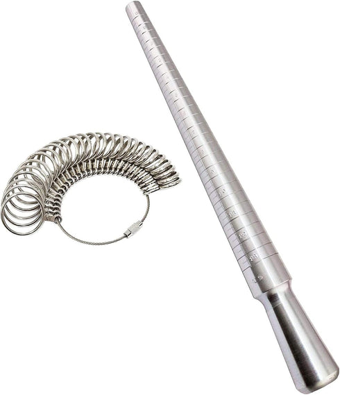 PHYHOO Rould Ring Mandrel Metal Ring Sizer Gauge Set with Jewelers Rubber Mallet Hammer Ring Measurement Tool Finger Sizing Size Measuring US Size...