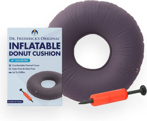 Dr. Frederick's Original Donut Pillow - 18" Inflatable Donut Cushion for Tailbone Pain Relief - Seat Cushion for Hemorrhoids, Bed Sores, Prostatit...