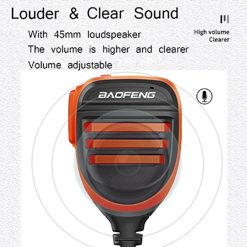 BAOFENG BF-F8HP Microphone Speaker Dual PTT Handheld Mic Waterproof Upgrade of Original BF Mic for GMRS Ham Radio 2Pin K Orange Compatible with UV...