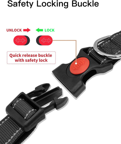 Reflective Dog Collar, Heavy Duty Adjustable Dog Collars with Safety Locking Buckle, Soft Neoprene Padded Dog Collar for Puppy and Small Dogs, Bla...