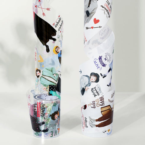 WT First Encounter Wide PET Tape, Transparent Clear Tape, Single Roll, Original Designs, Characters Modern Fashion Girls Decorative Tape, Journali...