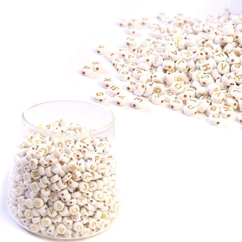 DAHI 1000pcs gold letter beads Acrylic Alphabet Beads A-Z Letter Beads for Jewelry Making Alphabet Beads (round gold white)...